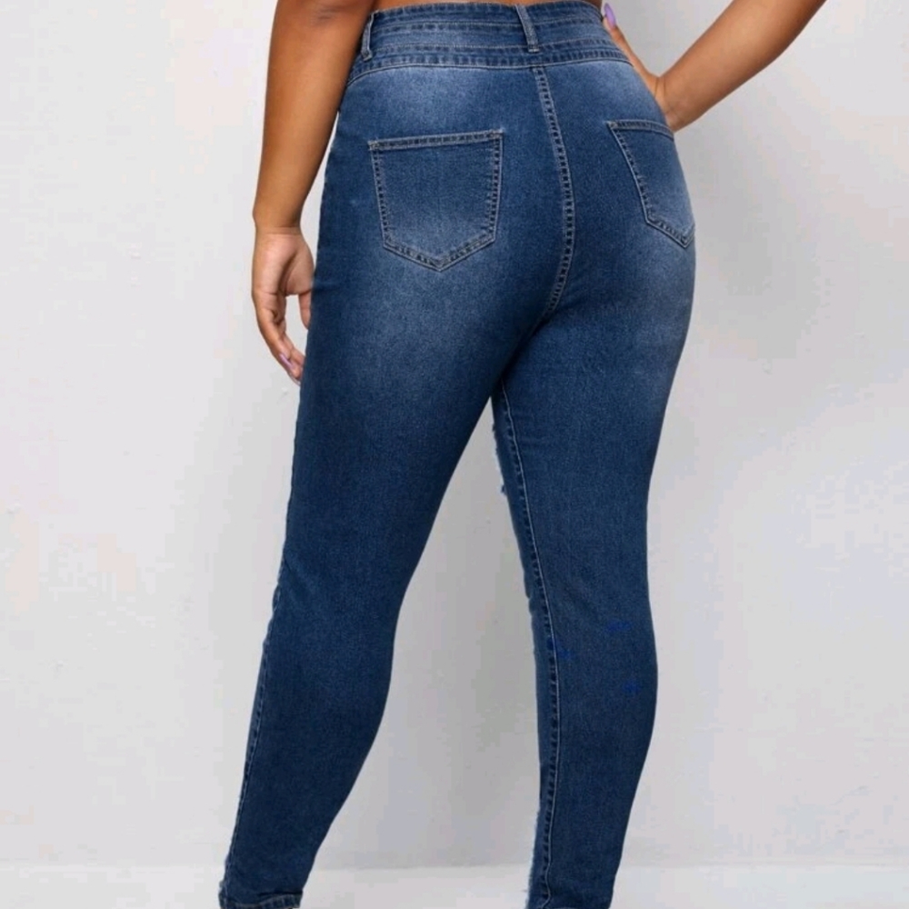 Shein 1X Blue Stretch Distressed Jeans - Picture 3 of 11